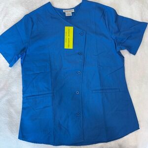 Natural Uniforms Women Blue Asymmetrical Button Front Scrub Top Size M NWT
